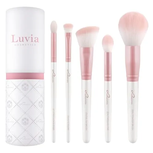 Luvia-Cosmetics Prime Vegan Candy Daily Essentials Pinselset - Sonstige Make-Up-Artikel mit 5 hochwertigen, veganen Pinseln für ein perfektes Make-up. Weiche Nurai-Haare und elegantes Design in Mattweiß und Rosé.