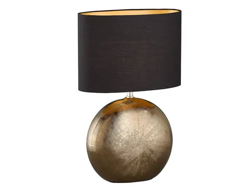 meineWunschleuchte Tischlampe mit Keramikfuß Bronze Antik - Elegante Tischlampe mit dimmbarem LED Leuchtmittel und Keramikfuß in Antik-Bronze, ovaler Stoffschirm in Schwarz-Gold, Höhe 53cm - ideal für stimmungsvolle Beleuchtung.