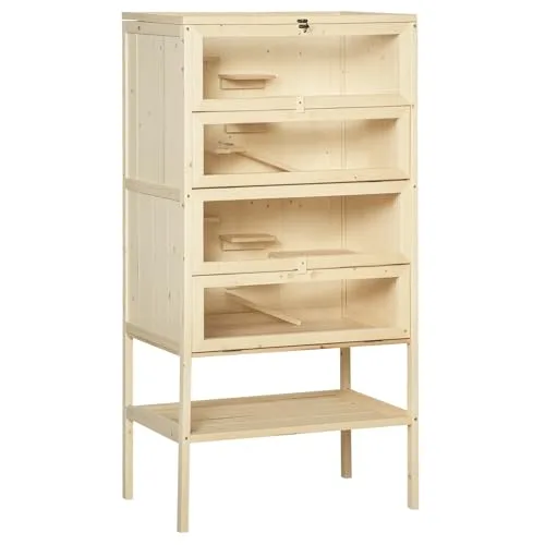 PawHut Kleintierkäfig - Käfige aus Tannenholz mit verzinkten Metalldrähten, ideal für ein sicheres und gemütliches Zuhause für Ihre kleinen Haustiere.