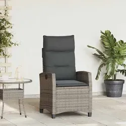 vidaXL Verstellbarer Gartensessel mit Beistelltisch Grau - Gartenstühle mit verstellbarer Rückenlehne und klappbarem Beistelltisch für höchsten Komfort. Langlebiges PE-Rattan sorgt für eine pflegeleichte Nutzung im Freien.