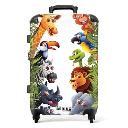NoBoringSuitcases.com® Kindertrolley Reisekoffer - Dschungel Design - Kindergepäck Koffer mit Rollen, leicht und robust, ideal für kleine Abenteurer. Mit 72 Litern Volumen und integriertem Zahlenschloss für Sicherheit auf Reisen.