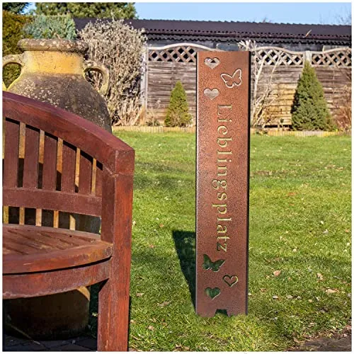 teileplus24 GS04 Lieblingsplatz Gartenstecker Gartenschild | Bronze Garten Deko | 3D Abkantung | 120cm x 21cm