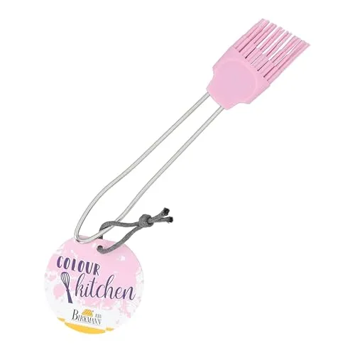 Birkmann, universeller Backpinsel mit Silikonkopf und Griff aus Edelstahl, lebensmittelecht und hitzebeständig bis 230 °C, spülmaschinengeeignet, rosa, 18,5 x 3 cm