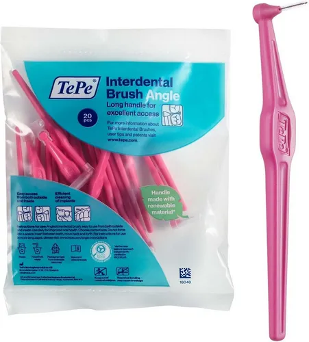 TePe Interdentalbürsten Angle Pink 0,4 mm, ISO 0 20-Pack, Langer, flacher Griff