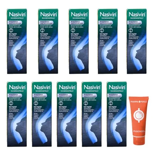 Nasivin Nasenspray 10 x 10ml für Erwachsene und Schulkinder mit Oxymetazolin bei Schnupfen I Sparset mit give-away von Pharma Perle