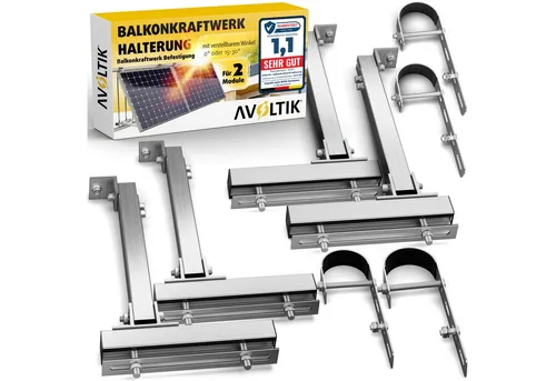 Avoltik Solarmodul Halterung Alu - Balkonhalterung Set - Robuste und wetterfeste Halterung für Photovoltaikanlagen, erhältlich als 1er oder 2er Set, ideal für Balkoninstallationen mit einem maximalen Neigungswinkel von 30°.