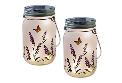 HAC24 LED Dekolicht 2x Led Glas Leuchte Dekoleuchte Glasleuchte Laterne Tischbeleuchtung, LED fest integriert, Mit 10 LEDs, Batteriebetrieben