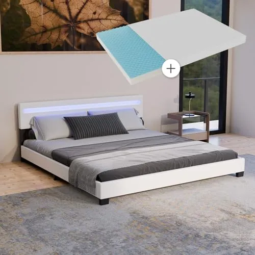 Juskys Polsterbett Paris 180 x 200 cm - Betten: Geräumiges Doppelbett in weiß mit Kaltschaummatratze für traumhaften Schlafkomfort in Ihrem Schlafzimmer oder Gästezimmer.
