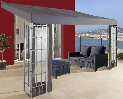 Quick Star Anbaupavillon Rank Anbau 3x4m Anthrazit - Anbaupavillon für Garten und Terrasse, mit 3 Seitenteilen und speziellen Ablaufösen gegen Wassersackbildung für optimalen Wetterschutz.