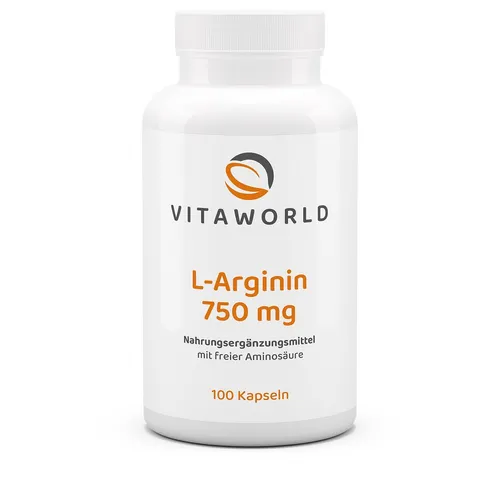 Vita World L-Arginin 750 mg 100 Kapseln Potenz Muskelaufbau hoher Reinheitsgrad
