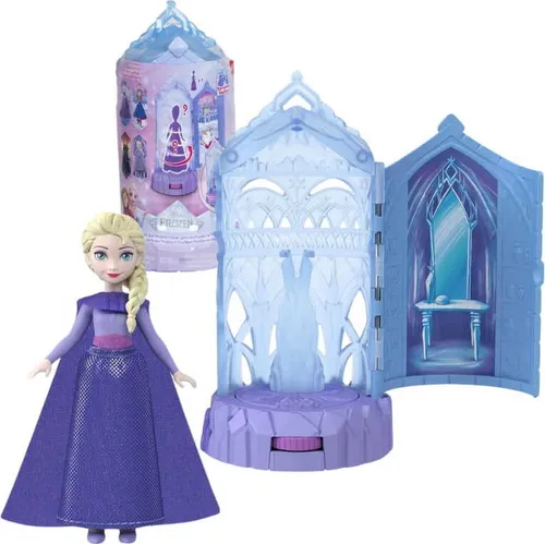 MATTEL | Disney Frozen - Drehende Überraschung Mini Puppe - Anzieh- & Modepuppen: Entdecke die magische Welt von Disney Frozen mit der drehenden Überraschung – Mini-Puppe Anna oder Elsa im kompakten Eispalast für kreatives Spielen und endlosen Spaß!