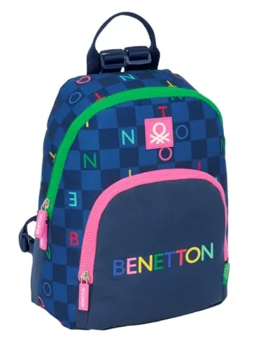 safta Benetton Damero Mini-Rucksack für den täglichen Gebrauch, ideal für Kinder verschiedener Altersgruppen, bequem und vielseitig, Qualität und Widerstandsfähigkeit, 25 x 13 x 30 cm, marineblau, M,