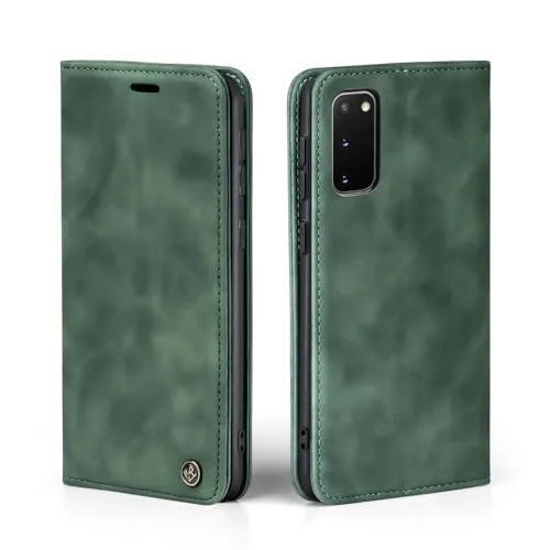 LBH Handyhülle für Samsung Galaxy S20 in Grün mit Karten- und Geldfach Smartphone Hülle mit Standfunktion Flip Case Schutzhülle Magnetverschluss Vintage