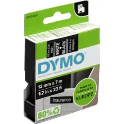 DYMO D1-Etikettenband weiß auf schwarz - 12 mm x 7 m, gestochen scharfe und langlebige Etiketten für Büro und Zuhause