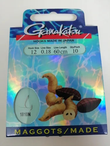 Gamakatsu Madenhaken 1810N Gr. 12 / 0.18mm / 60 cm gebundene Maggots Haken