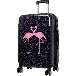 Hartschale großer Reisekoffer 94 Liter mit Flamingo Motiv - Reisekoffer & Trolleys, erweiterbar und leicht, ideal für Reisen mit viel Gepäck, ausgestattet mit 4 Rollen für müheloses Manövrieren.