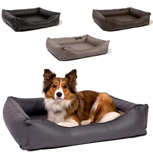 CopcoPet Paco Hundebett - Orthopädisches Hundesofa aus Kunstleder - Robustes Hundebett in Schwarz, Größe XL (ca. 110 x 90 cm), orthopädisches Kissen für optimalen Schlafkomfort, ideal für große Hunde.