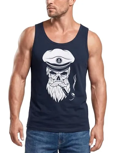 Neverless Herren Tanktop Totenkopf Kapitän Captain Skull Bard Hipster Original Spirit Seemann Muskelshirt Navy S