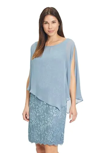 Vera Mont Damen Kleid 0095/4805 in Bluish Grey, Größe 42 EU - Elegantes Damenkleid mit halben Ärmeln und Rundhalsausschnitt. Ideal für besondere Anlässe dank feinem Materialmix aus Spitze und Chiffon.