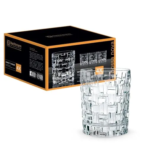 Nachtmann Whisky Gläser, 4-teiliges Set, 330 ml, Bossa Nova, 92076, Whiskygläser aus Kristallglas, Tumbler spülmaschinenfest