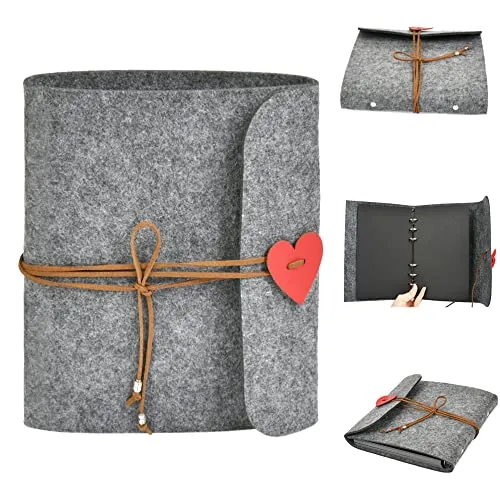 BUYGOO Fotoalbum zum Selbstgestalten - 19,5x18,5cm Klein Filz Fotoalbum mit 30Blatt 15x18cm Schwarze Seiten, Fotobuch zum Einkleben DIY Fotoalben für Valentinstag Hochzeit Geburtstag Baby Jubiläum