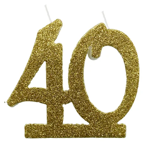 PartyDeco Geburtstag Kerze Nummer 40 - Glitzernde Gold Dekoration für Kuchen, ideal für runde Geburtstagsfeiern und Jubiläen