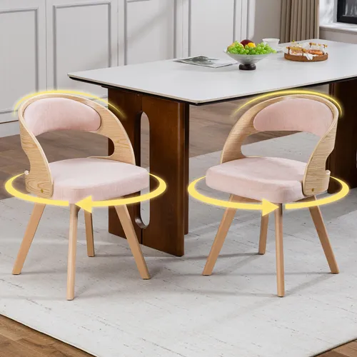okwish Holz-Esszimmerstuhl mit 360°-Drehfunktion in Rosa