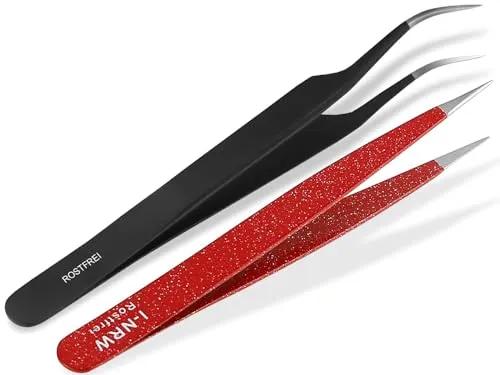 InstrumenteNRW Tweezer Set - Rostfreie Edelstahl Pinzette mit roter Pulverbeschichtung - Modern, Rot