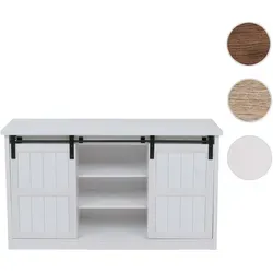 Sideboard HWC-K75, Highboard Regal Schrank Schiebetüre 7 Fächer Holz-Optik Industrial Metall 84x150x40cm ~ weiß