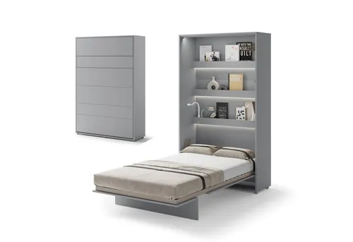 Compleo Schrankbett Vertical Wandklappbett - Platzsparende Lösung für kleine Räume - Das Vertical Wandklappbett von Compleo bietet eine komfortable Schlafgelegenheit, ideal für kleine Räume. Mit stabilem Metallrahmen und praktischen Ablagen. Geräuschloses Öffnen und Schließen dank pneumatischer Stützen.
