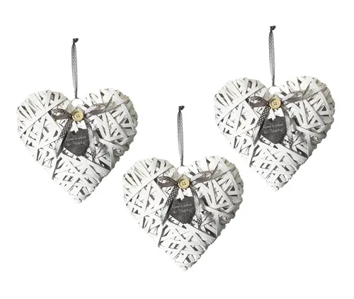 Kobolo Dekoobjekt Dekoherzen aus Chipwood weiß auf Metallrahmen S/3