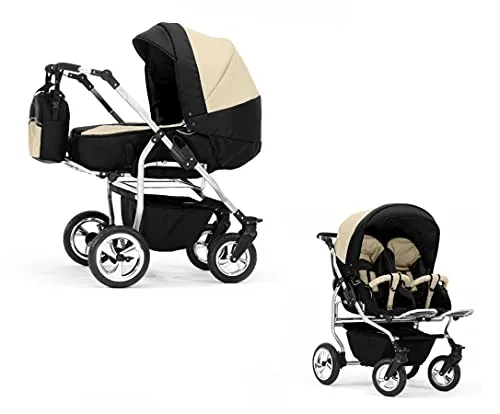 Elcar Zwillingskinderwagen 2 in 1 Duo Twin inkl. Sportsitze - 11 Teile - Schwarz