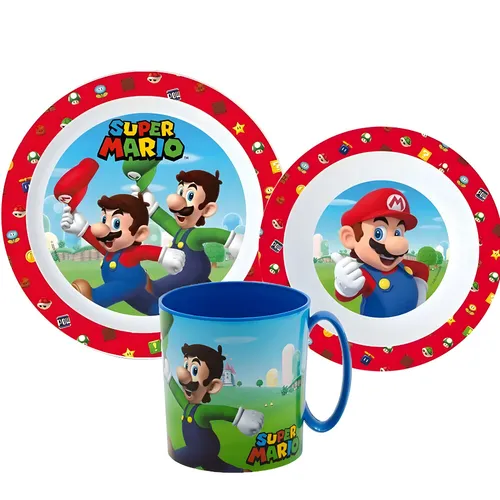 Super Mario und Luigi Kinder Geschirr-Set 3 teilig Teller Schüssel Becher 350ml
