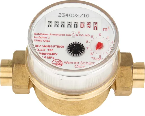 Einstrahlzähler ETK Kombi-Set (Warmwasser) bis 90 Grad Länge 80 mm, inkl. Verschraubungen mit 18 mm Lötmuffe