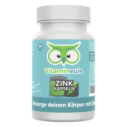 Zink Kapseln - Vitamineule® - Zink Nahrungsergänzung - 90 vegane Kapseln mit 25 mg bioverfügbarem Zinkbisglycinat für Haut, Haare und Immunsystem. Ideal für die ganze Familie mit 60 Tagen Zufriedenheitsgarantie.