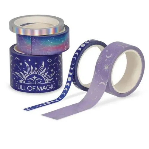 Legami - 5er Set Papierklebebänder,Tape by Tape, Magic, bunt, zum Kleben, Dekorieren und Personalisieren, 3 verschiedene Größen, Länge je 5 Meter