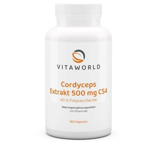 3er Pack Vita World Premium Cordyceps Extrakt 500mg CS4-40% Polysaccharide 3 x 100 Kapseln Vegan Apotheker-Herstellung Raupenpilz