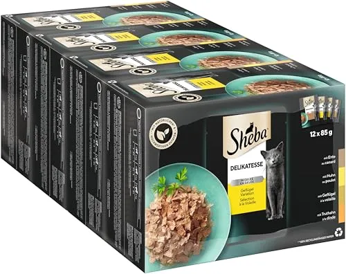 SHEBA Katzenfutter nass - 48x85g Portionsbeutel - Geflügel Variation in Gelee - Nassfutter für Katzen - 1 Großpackung