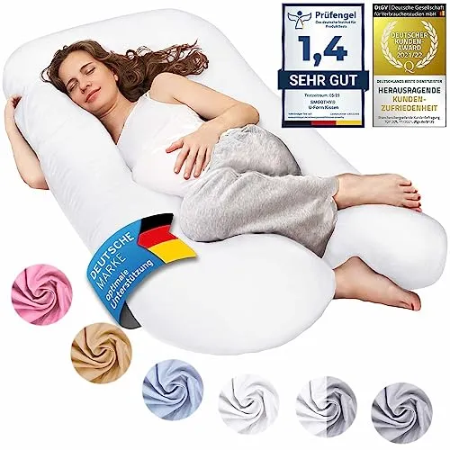 SMOOTHY XXL Schwangerschaftskissen Seitenschläferkissen - Kissen für Seitenschläfer und Schwangere, bietet optimale Unterstützung und Entlastung für Rücken und Wirbelsäule, mit abnehmbarem Baumwollbezug, ideal für erholsamen Schlaf.