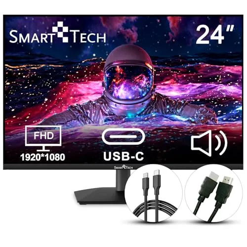 Smart Tech 24 Zoll Monitor mit Lautsprecher - Business PC Bildschirm mit FHD 1080p, IPS Panel und Eye Comfort für eine augenschonende Nutzung – ideal für Büro und Home Office.