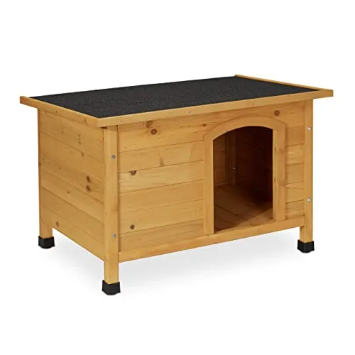 Relaxdays Wetterfeste Hundehütte, 58 x 86 x 58 cm - Hundehütte aus robustem Holz mit wetterfester Bitumenoberfläche, ideal für Garten und Terrasse - Praktisch mit aufklappbarem Dach für einfache Reinigung.