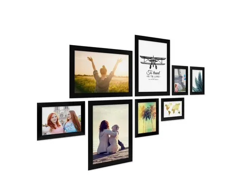 PHOTOLINI Bilderrahmen 8er Set breite Rahmen 10x15, 13x18 und 21x30 cm, extra Zubehör, (8 Rahmen), im modernen Stil für Ihre stilvolle Wanddekoration