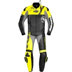 Spidi DP-Progressive Tour, 2tlg. Lederkombi - Schwarz/Neon-Gelb/Grau - 58 - Hochwertige Motorradkombi aus Rindsleder mit herausnehmbaren Protektoren und flexiblen Akkordeon-Stretch-Zonen für optimalen Komfort und Bewegungsfreiheit.