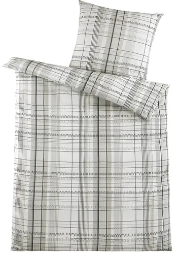 Baumwoll Seersucker Bettwäsche, 135 x 200 + 80x80cm, weiß beige schwarz kariert, gemustert, bügelfrei, 100% Baumwolle