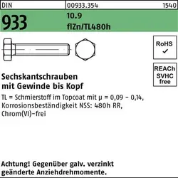 DIN 933 Sechskantschraube M6x12 - 500 Stück - Hochwertige 10.9 zinklamellenbeschichtete Maschinenschrauben, ideal für korrosionsbeständige Anwendungen und langlebige Verbindungen.