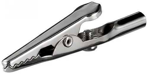 Krokodilklemme mit Schraube, 51mm - Sonstige Messteile & Zubehör, robuste Bauweise mit Schraubmechanismus für sicheren Halt und 4mm Steckanschluss, ideal für Bananenstecker in elektrischen Anwendungen.