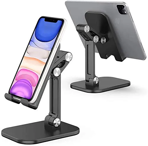 JianHan Handy Ständer,Multi-Winkel Tisch Handy Halterung,Tablet Halterung Desktop-Telefonhalter, Verstellbarer Tablet-Ständer Faltbarer tragbarer Halter Kompatibel mit Galaxy S10 9 iPad (Schwarz)