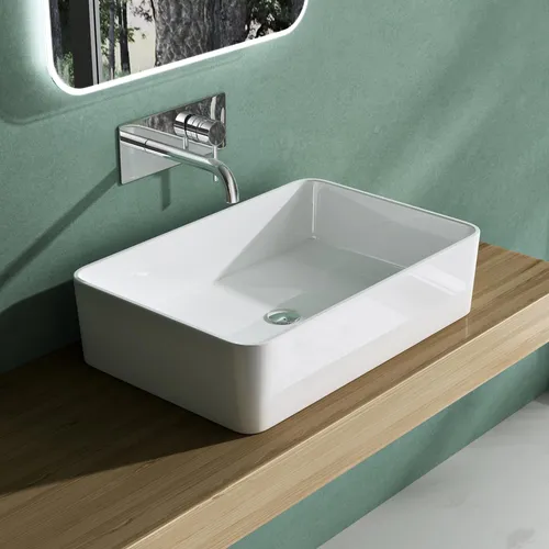 Mai & Mai Aufsatzwaschbecken Col102 - Modernes Waschbecken aus Mineralguss, flexibel als Hänge- oder Aufsatzwaschbecken nutzbar, mit elegantem Design in Weiß glänzend für Ihr individuelles Badezimmer.