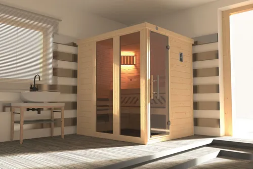 Weka Design Sauna KEMI PANORANA 1 OS 7,5 - Erleben Sie Wellness pur - Sauna von Weka mit Panorama-Design, ideal für entspannende Momente in Ihrem Zuhause.