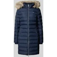 Tommy Jeans Damen Daunenmantel Essential Hooded Down Coat - Blau (Dark Night Navy), XS, ikonisch zeitlos mit abnehmbarer Kapuze und Kunstpelz